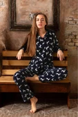 Sude Kadın Gömlek Yaka Polar Pijama Takımı M913 - 1 Adet  M Lacivert - 1