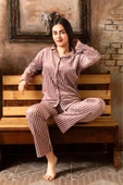 Sude Kadın Kışlık Gömlek Yaka Kadife Çizgili Pijama Takımı P200/840 - 1 Adet  L Pembe - 1