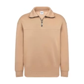 Unisex Relax Fit Rahat Kesim Pamuklu Yarım Fermuarlı Dik Yaka Sweatshirt - 3