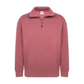 Unisex Relax Fit Rahat Kesim Pamuklu Yarım Fermuarlı Dik Yaka Sweatshirt - 4