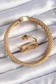 316L Çelik Gold Renk Sarmal Model Erkek Bileklik Yüzük Kombini - 1