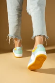Pembe Potin Bağcıklı Ortopedik Kaymaz Kırılmaz Taban Konforlu Kadın Sneakers 001-2100-Msarı - 3