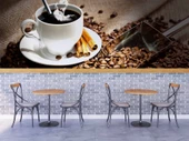 Fincan ve Kahve Çekirdeği Temalı Cafe Duvar Kağıdı Baskı - 4
