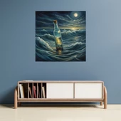 Ay Işığı Altında Denizde Yüzen Şişe Duvar Stickerı 70 x 70 cm - 4