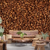 Kahve Çekirdekleri Temalı Cafe Duvar Kağıdı Baskı - 1