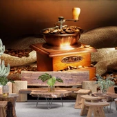 Kahve Çekme Makineli Cafe Duvar Kağıdı Baskı thumbnail 1