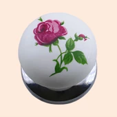 8 Adet Pembe Gül Desenli Beyaz Polimer Düğme Kulp Krom Tablalı Mobilya Mutfak Dolabı Çekmece Kulbu Kulpları thumbnail 4