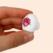 8 Adet Pembe Gül Desenli Beyaz Polimer Düğme Kulp Mantar Mobilya Mutfak Dolabı Çekmece Kulbu Kulpları thumbnail 4
