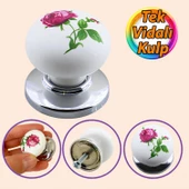 Pembe Gül Desenli Beyaz Polimer Düğme Kulp Krom Tablalı Mobilya Mutfak Dolabı Çekmece Kulbu Kulpları - 1