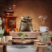 Kahve Öğütme Makineli Cafe Duvar Kağıdı Baskı - 1