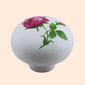 Pembe Gül Desenli Beyaz Polimer Düğme Kulp Mantar Mobilya Mutfak Dolabı Çekmece Kulbu Kulpları - 4