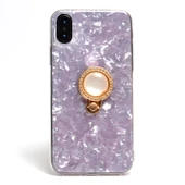 İphone X / XS Kılıf Parlak Mermer Desenli Yüzüklü Vista Silikon Kılıf - 4