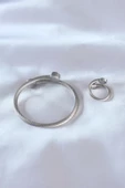 Çelik Gümüş Renk Sıkı Burgu Model Erkek Bileklik Yüzük Seti - EBJ241012W28508 thumbnail 2