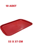 Periboia 10 Adet Büyük Kırmızı Plastik Servis Tepsisi Kırılmaz Lokanta Büfe Fast Food Kullanım ( 53 x37 Cm) - 1