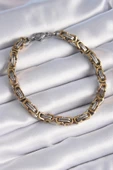 MuI MuI 316L Çelik Gümüş Gold Renk Kral Zincir Model Erkek Bileklik - 1
