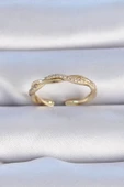 MuI MuI Pirinç Gold Renk Zirkon Taşlı Sarmal Model Kadın Yüzük - 1