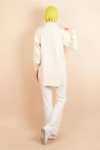 Yarım Fermuarlı Fitilli Tunik Kazak Krem - 4