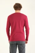 Erkek Sıfır Yaka Düğmeli Uzun Kol Sweatshirt Bordo - 6