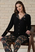 Pijadore Kadın Siyah Uzun Kollu Boydan Düğmeli Pijama Takımı 1709 - 1