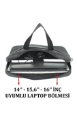 15,6" Inç Sunni Deri Klasik Tarz Siyah Evrak / Laptop Çantası - 6