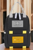 Etiket Desenli Siyah Okul Sırt Çantası - 1