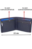 Hakiki Deri Kartlık Bölmeli Lacivert Erkek Cüzdanı - 2