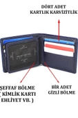 Hakiki Deri Kartlık Bölmeli Lacivert Erkek Cüzdanı - 6