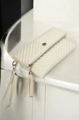 Uzun Askılı Kadın Ekru Clutch Portföy Çantası - 4