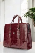 Unisex Lüx 14-15.6" inç Bordo Kroko Ofis Evrak Laptop Çantası - 4