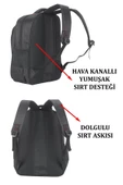 Su Geçirmez Kumaş 17,3 inç Siyah Laptop Sırt Çantası thumbnail 2