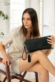 Uzun Askılı Kadın Siyah Clutch Portföy Çantası - 2