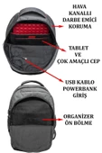 Sportif Darbe Emici Su Geçirmez 13,3-14 inç Antrasit Laptop Sırt Çantası - 6
