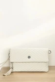 Uzun Askılı Kadın Ekru Clutch Portföy Çantası - 5