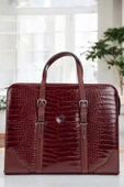 Unisex Lüx 14-15.6" inç Bordo Kroko Ofis Evrak Laptop Çantası - 3