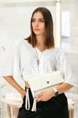 Uzun Askılı Kadın Ekru Clutch Portföy Çantası - 2