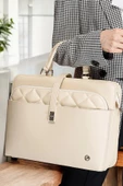 Lüx Kapitone 13", 14" 15.6" Inç Ofis Ekru Evrak Laptop Çantası - 3