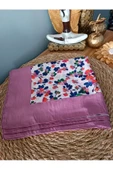 Tesettür Tarz Modern Ve Şık Son Moda Kapalı Çiçek Desen Pembe Şeritli Şal 1 Adet - 2