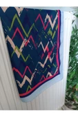 Tesettür Tarz Modern Ve Şık Son Moda Rengarenk Renkli Zigzag Desen Lacivert  Şal 1 Adet - 1
