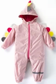 Sevimli Dinazor Kulaklı Figürlü Kapşonlu Pamuk Astarlı Erkek Kız Bebek Yağmurluk Mont Tulum Çocuk - 3