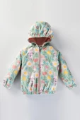 Sevimli Tavşan ve Çiçek Figürlü Kapşonlu Pamuk Astarlı Erkek Kız Bebek Yağmurluk Mont Tulum Çocuk - 2