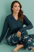 Mihra Kadın Gömlek Yaka TERMAL Pijama Takımı 14300/20 - 1 Adet  XL Koyu Yeşil - 1
