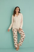 Mihra Kadın Gömlek Yaka TERMAL Pijama Takımı 14300/2 - 1 Adet  XL Bej - 3