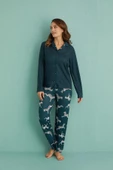 Mihra Kadın Gömlek Yaka TERMAL Pijama Takımı 14300/20 - 1 Adet  XL Koyu Yeşil - 4