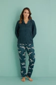 Mihra Kadın Gömlek Yaka TERMAL Pijama Takımı 14300/20 - 1 Adet  XL Koyu Yeşil - 3