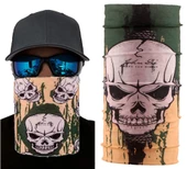 Haki Yeşil Renk Üzeri Likralı Kuru Kafa Kafatası Baskılı Baf Buff Bandana 25x48 cm thumbnail 1