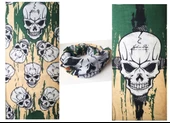 Haki Yeşil Renk Üzeri Likralı Kuru Kafa Kafatası Baskılı Baf Buff Bandana 25x48 cm thumbnail 2