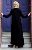 Medine İpeği Tesettür Pile Detaylı Ferace MDC-0165 Siyah - 5