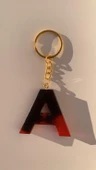 A Harfi Kırmızı Renk Siyah Dumanlı Süs Gold Aksesuarlı Epoksi Anahtarlık El Yapımı Hediyelik thumbnail 7