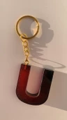 U Harfi Kırmızı Renk Siyah Dumanlı Süs Gold Aksesuarlı Epoksi Anahtarlık El Yapımı Hediyelik thumbnail 7