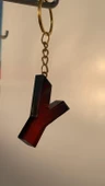 Y Harfi Kırmızı Renk Siyah Dumanlı Süs Gold Aksesuarlı Epoksi Anahtarlık El Yapımı Hediyelik thumbnail 2
